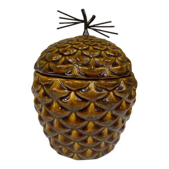 Crate and Barrel Ceramic Pinecone Canister Jar with Lid - Picture 1 of 5